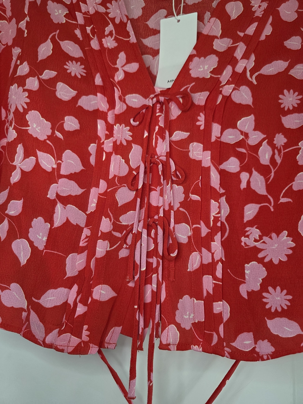 Mango Women’s Bow Printed Floral Blouse - Red & Pink - Picture 5 of 9